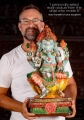 Ganesha Wooden Sculpture Seated on Yellow Lotus Base with Mooshika and Sweet Laddu 24"