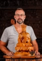 Ksitigarbha Japanese Jizo Wooden Bodhisattva Sculpture Seated on Lotus with Staff 22"