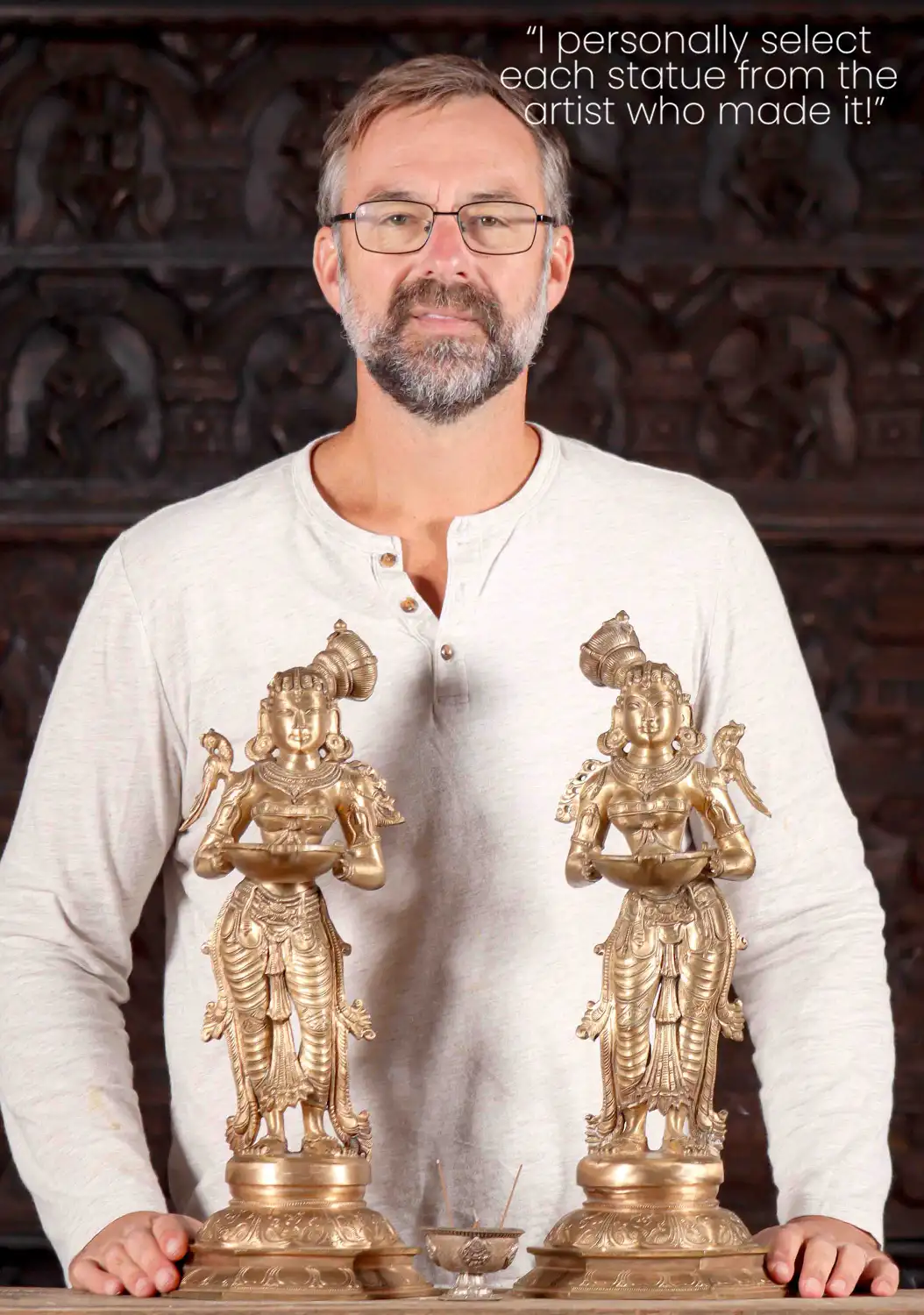 Lakshmi Deepam Polished Bronze Statue Pair with Parrots, Hindu Goddess of Wealth 19"