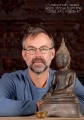 Brass Laotian Buddha Statue Seated in the Ardhapadmasana Half Lotus Seated Position 17"
