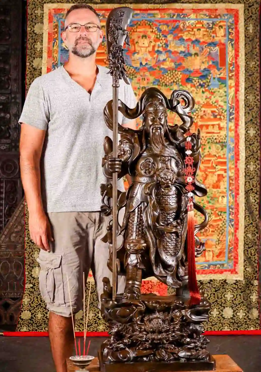 Guan Yu Statue Chinese Warrior of Loyalty & Valor Hand Carved in Ebony Wood in Vietnam 61"