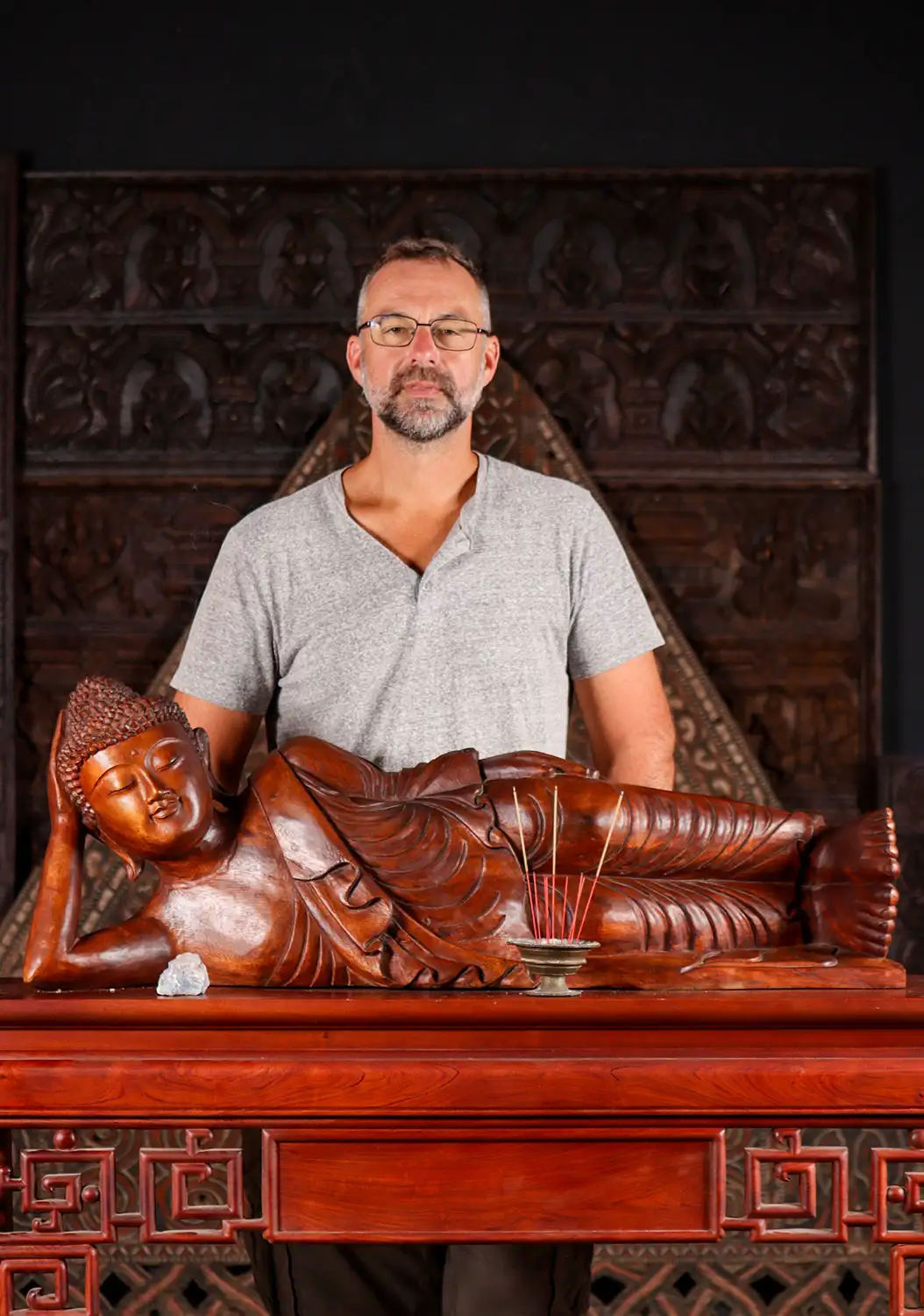 Reclining Buddha Wood Sculpture Depicting the Buddha's Entry into Nirvana 40.5"