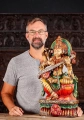 Saraswati Vibrant Wood Statue Hindu Goddess of Wisdom Playing Veena on Lotus 24"