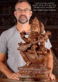 Saraswati Light Wood Sculpture Playing Veena, Holding Mala and Vedas on lotus Base 24"