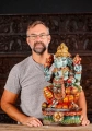 Ganesha Hand-Painted Wood Statue in Abhaya Mudra with Mooshika 24"