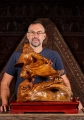 Bodhidharma Wooden Statue Buddhist Master Riding Ocean Waves on Modern Base 25"