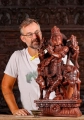 Gopal Krishna Wooden Statue Playing Flute with Cow Hand-Carved in South India 30"