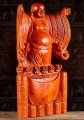 Welcoming Happy Buddha on Gold Coins with Ingots in Robes, Hand-Carved Wood Sculpture 35"