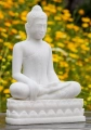 Buddha Statue in Earth Touching Mudra on Separate Lotus Base in White Marble 15"