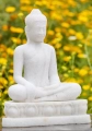 Small Buddha Statue Earth Touching on Lotus Base, Marble Garden Statue For All Weather 15"