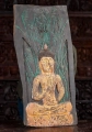 Buddha Hand-Carved Cambodian Wood Panel in Teaching Mudra Seated Under Bodhi Tree 34"