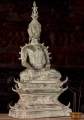 Buddha StatueThai Brass Laotian Earth Touching Ardha Padmasana Seated on Throne 26"