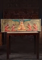 Buddha Teaching Four Disciples Under Bodhi Tree, Cambodian Hand-Painted Wood Panel 51.5"