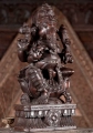 Ganesha Dark Wood Sculpture Seated in Lalitasana on Lotus Base with Modak and Laddu 24"