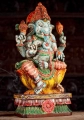 Ganesha Wooden Sculpture Seated on Yellow Lotus Base with Mooshika and Sweet Laddu 24"