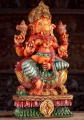 Ganesha Hand-Painted Wooden Statue Seated on Lotus Base with Mango Slice 24"
