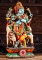 Krishna Hand-Painted Wood Sculpture Gopal Hindu God Playing Flute with Cow 30"