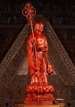 Ksitigarbha Bodhisattva Wood Statue with Staff and Pearl, Standing on Lotus Pedestal 47"