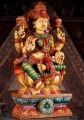 Lakshmi Painted Wood Sculpture Seated on Lotus Base in Abhaya and Varada Mudras 24"