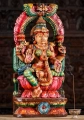 Lakshmi Hand-Painted Wood Statue Hindu Goddess Seated on Lotus with Arch 24"
