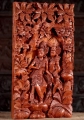 Rama and Sita Hand-Carved Wooden Hindu Panel Scene in Jungle Canopy with Deer 26"