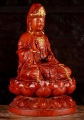 Kwan Yin Statue with Gold Leaf Accents, Wood Bodhisattva on Blooming Lotus Base 20"
