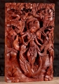 Saraswati on Swan Hand-Carved Wooden Panel with Veena, Vedas, Mala & Lotus 19.5"