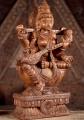 Saraswati Light Wood Sculpture Playing Veena, Holding Mala and Vedas on lotus Base 24"