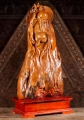 Lao Tzu Wooden Sculpture Buddhist Sage with Peach & Coins on Modern Base 28.5"