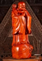 Hotei Buddha of Wealth Wood Sculpture with Wish Stick on Sack of Gold Coins 35"