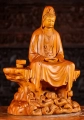 Kwan Yin Wood Statue Seated in Meditation on Mountain Throne with Waves 21"