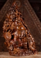 Happy Buddha Under Bodhi Tree Wood Statue with Wishstick, Peaches, Coins, and Child 23"