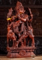 Gopal Krishna Wooden Statue Playing Flute with Cow Hand-Carved in South India 30"
