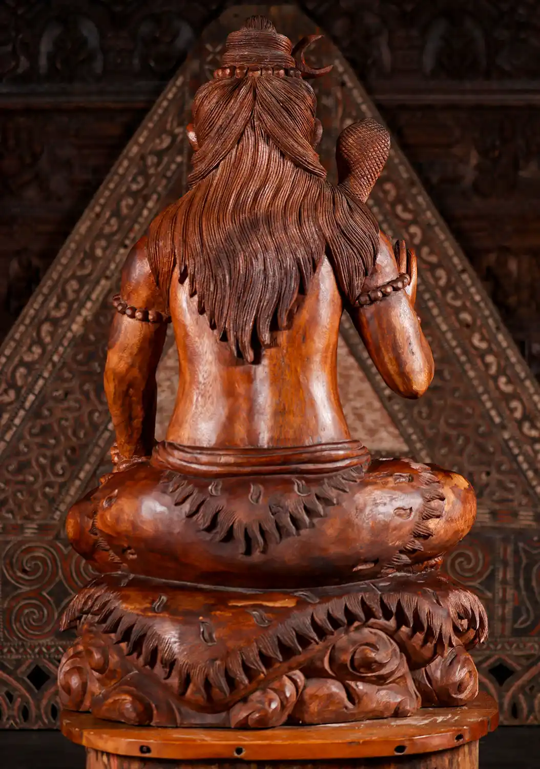 Shiva Wood Sculpture in Abhaya Mudra, Seated on Tiger Skin, Carved in Bali 39"