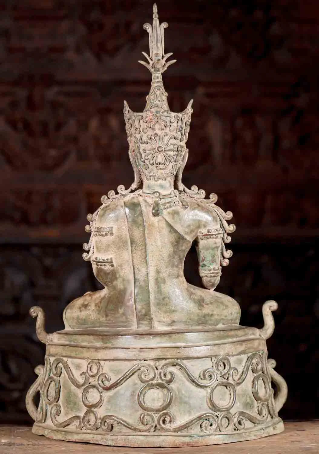 Buddha Sculpture Thai Brass Seated Laotian Earth Touching Decorated in Jewelry 23"