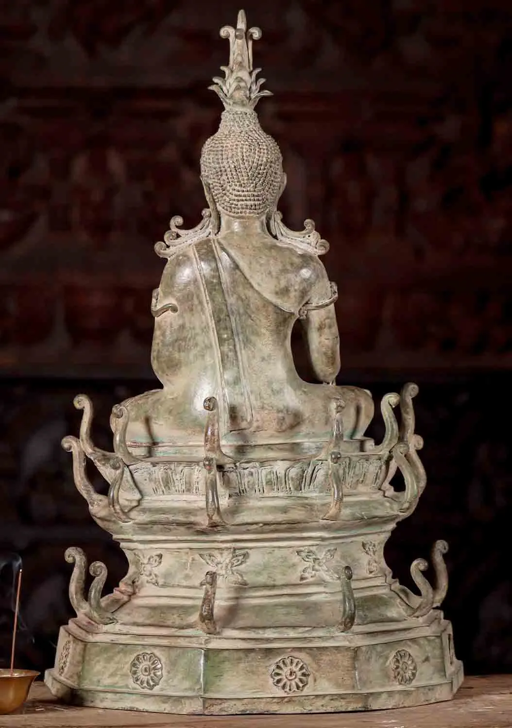 Buddha Sculpture Brass Seated Laotian Style Earth Touching in Half Lotus Position 23"
