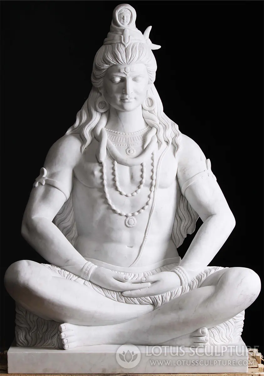 Masterpiece Carved Marble Meditating Hindu God of Destruction Shiva Statue 54"