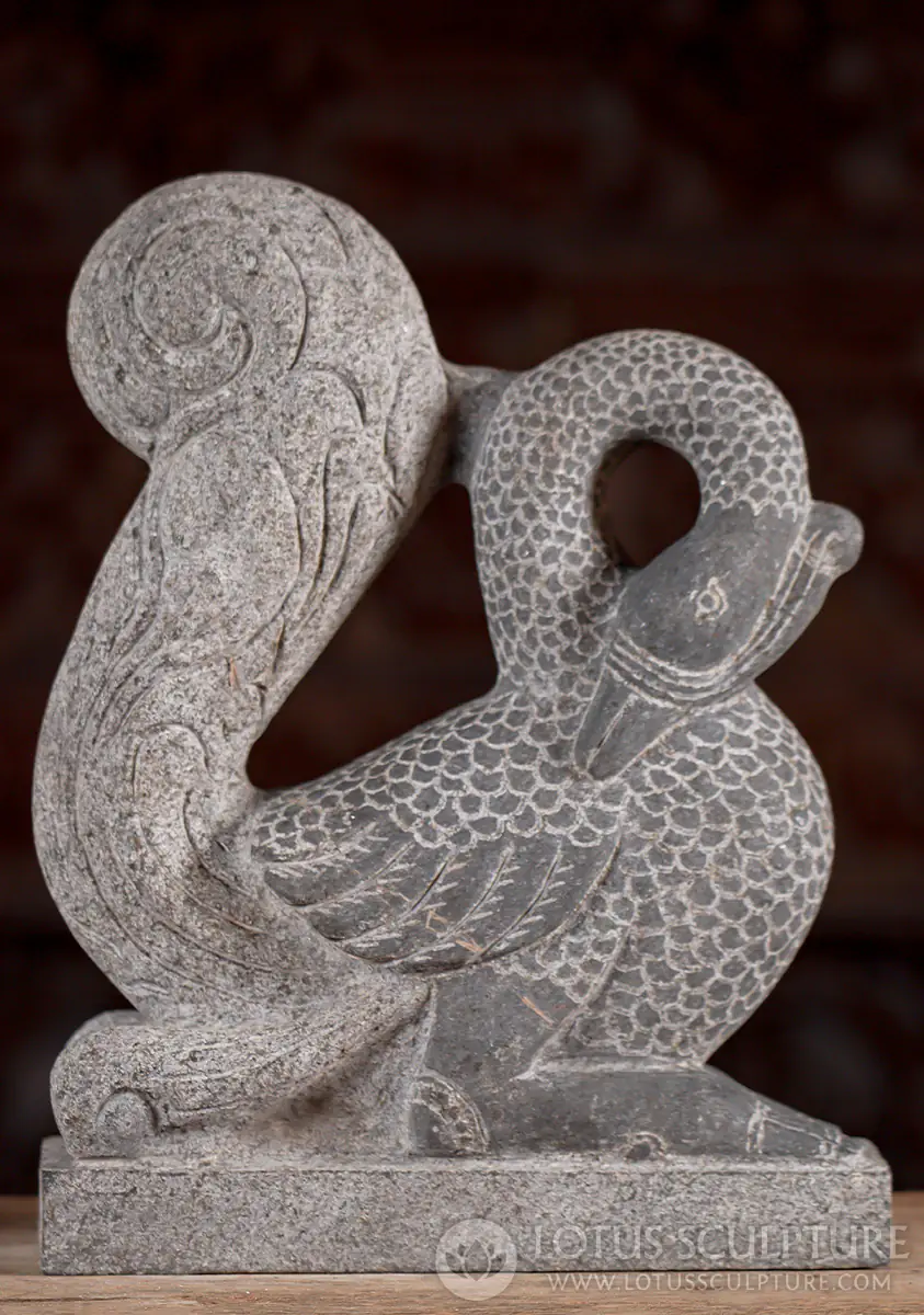 Peacock Black Granite Statue Regal Mount & Symbol of Grace in Hindu Mythology 13"