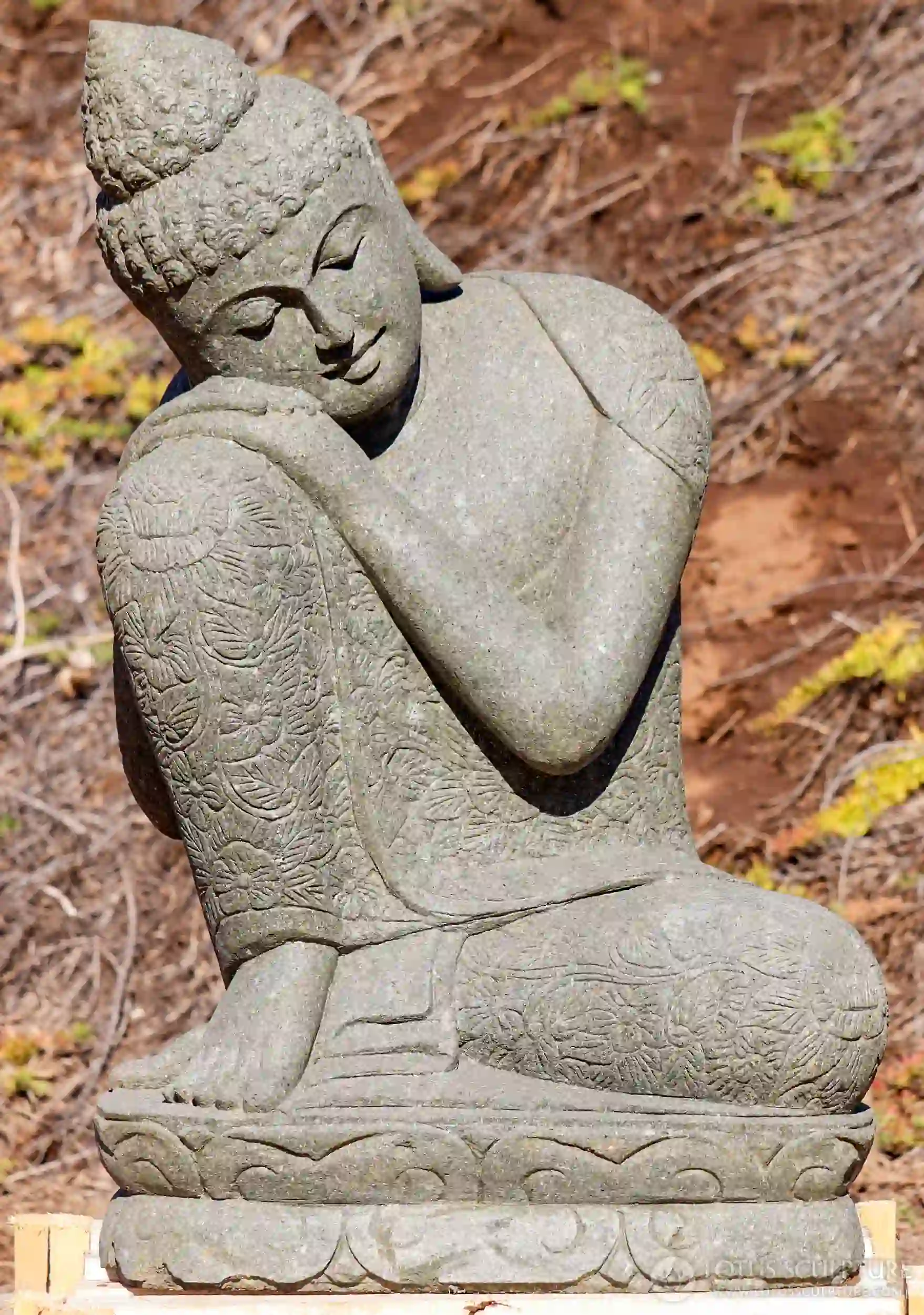 Buddha Lava Stone Garden Sculpture in Resting Pose & Brocade Robes 40"
