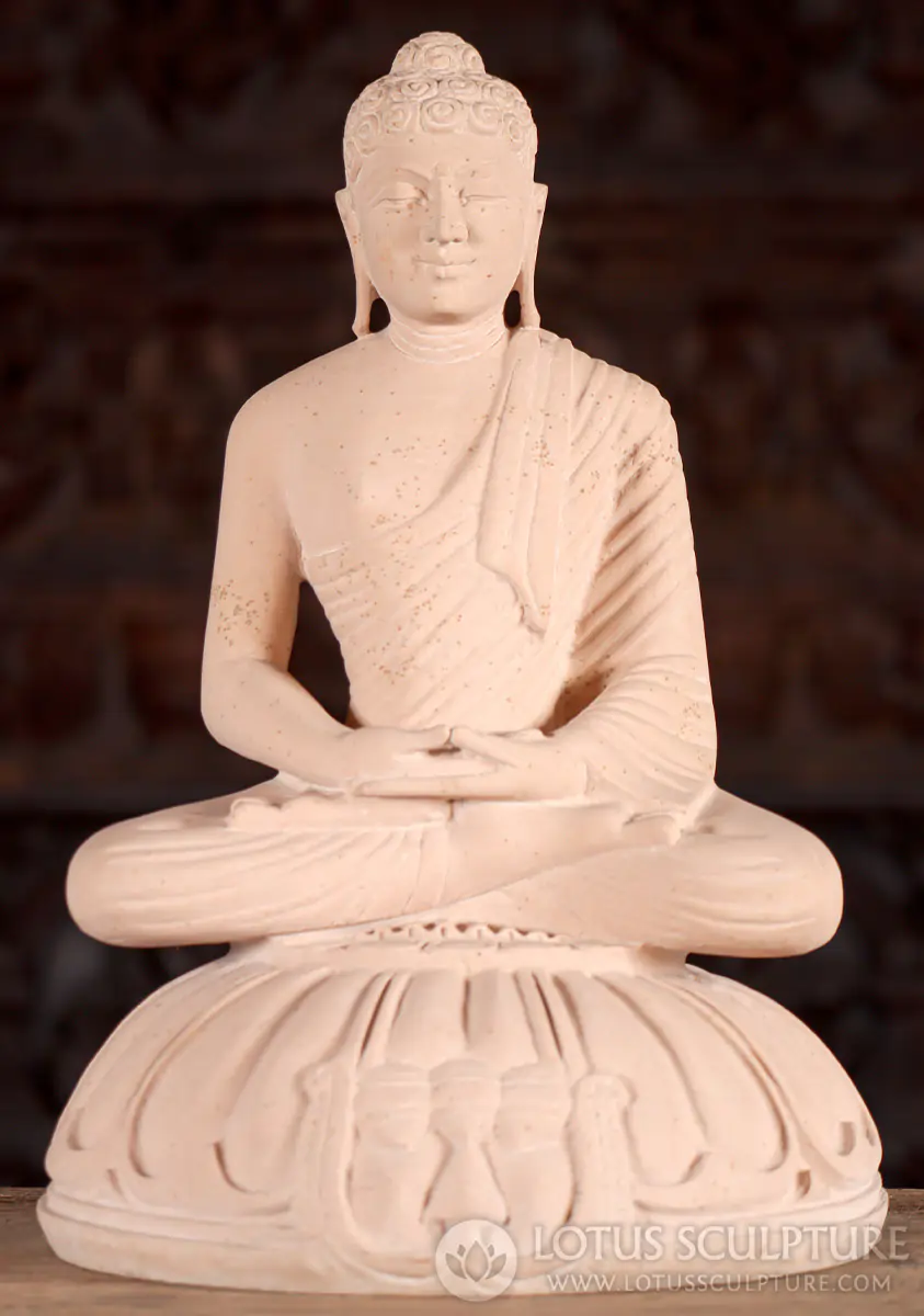 Buddha Sunar Stone Statue in Dhyana Mudra, Seated on Full Lotus Base 18"