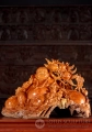 Hotei Buddha of Wealth Wood Statue, Fat & Happy with Peach Branch & Children 29"