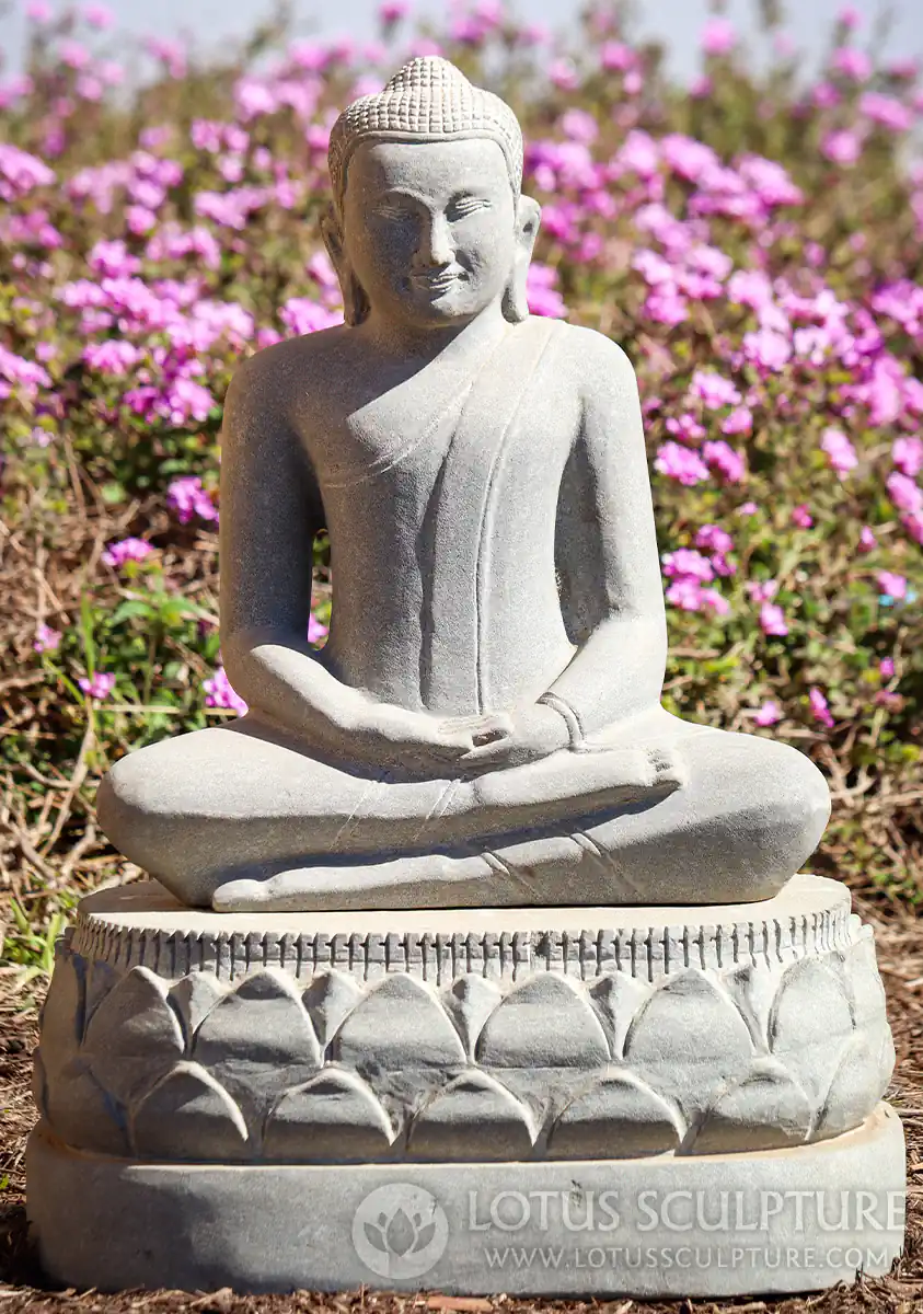 Buddha Sandstone Sculpture in Dhyana Mudra of Meditation on Lotus Base 21.5"