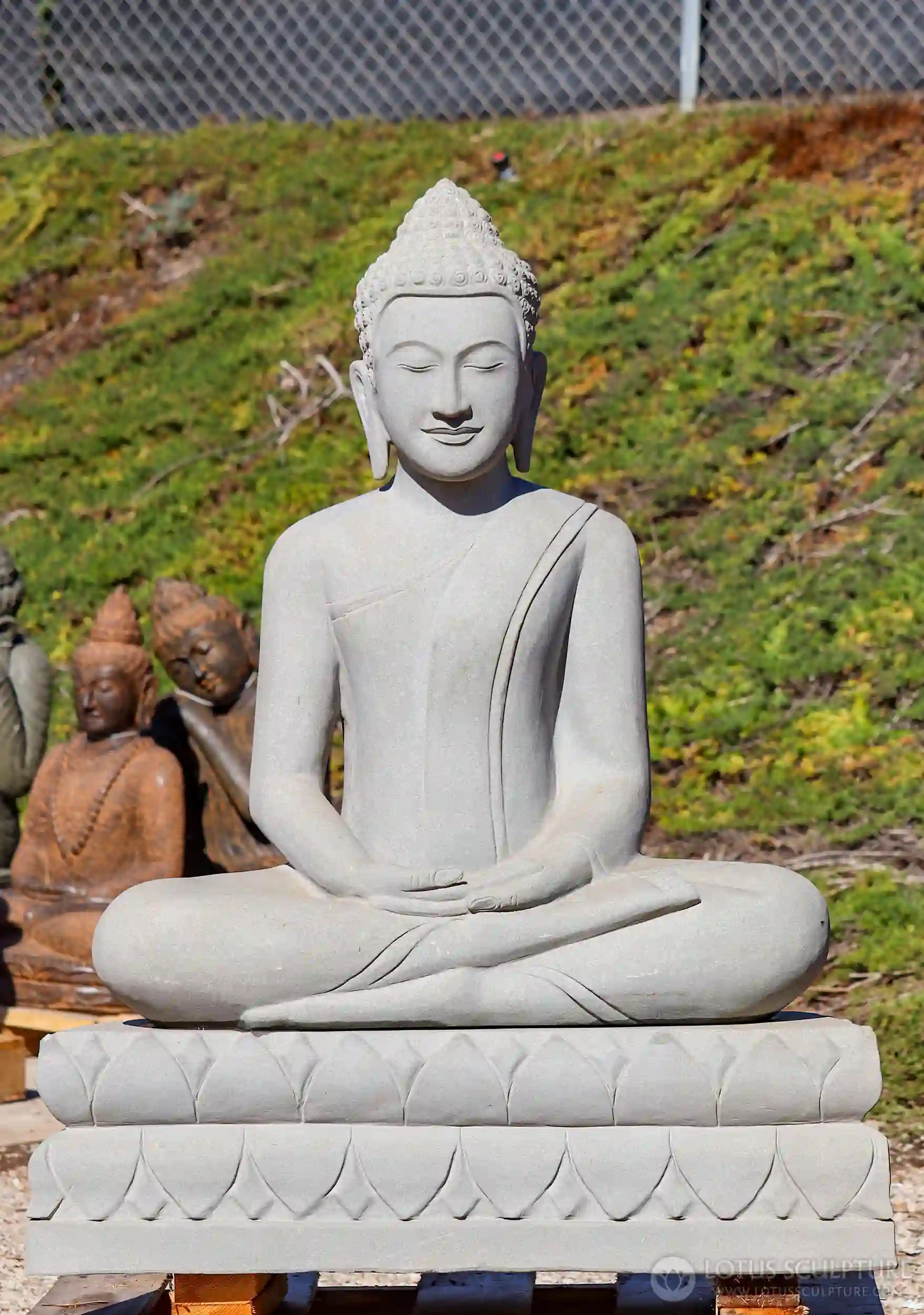 Buddha Garden Sculpture Cambodian Sandstone in Half Lotus & Dhyana Mudra of Meditation 51"