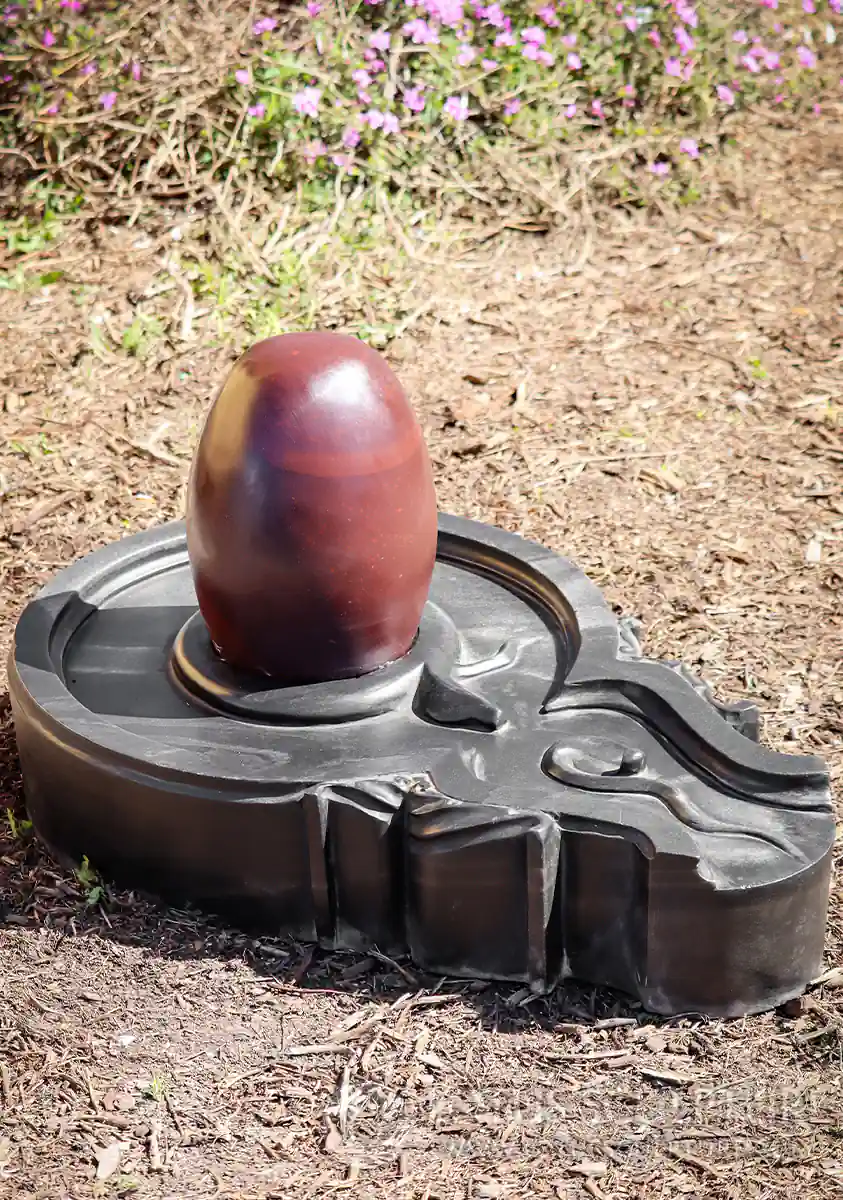 Dark Red Narmada Shiva Lingam Stone with Lines Representing Shiva with Yoni 30"