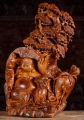 Laughing Buddha Under Bodhi Tree with Child, Wishstick, Gold Ingot, Coins, and Radish 29"