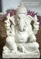Ganesha White Marble Sculpture in Abhaya Mudra of Protection with Curled Trunk 21"