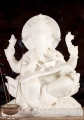 Ganesha White Marble Sculpture Seated  on Lotus Writing Mahabharata Epic 15"