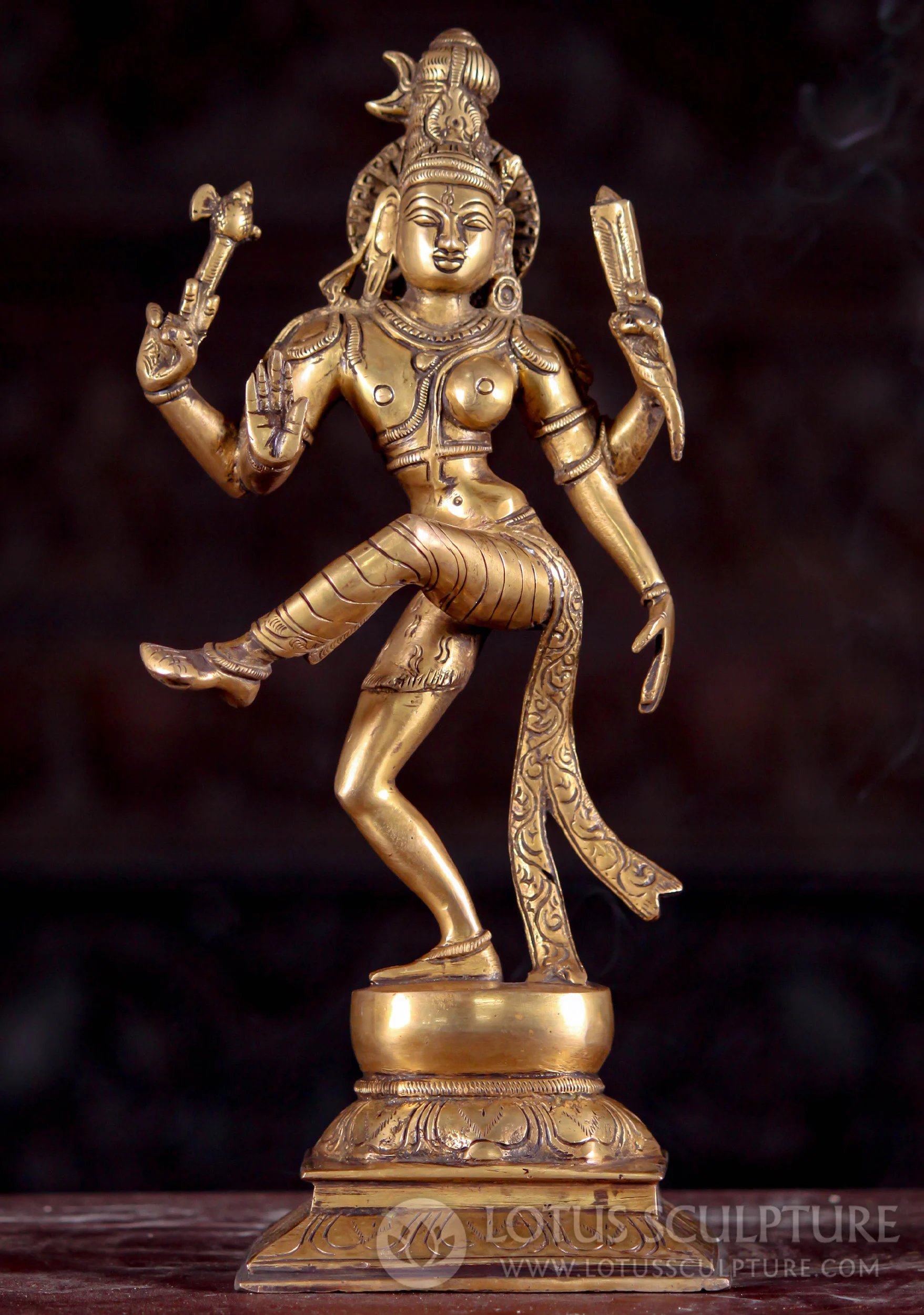 Hindu Ardhanari Statue: Union of Shiva & Shakti Dancing with Crescent Moon in Hair 13"