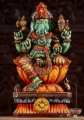 Ganesh Hand-Carved Wooden Statue on Lotus: Tusk, Goad, Mango, Noose 24"