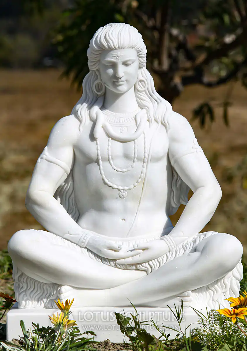 PREORDER Shiva Statue with Hands in His Lap in Peaceful Meditation with Long Hair & Cobra 24"